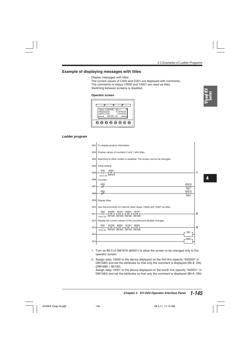 Example of displaying messages with titles, Visual kv series | KEYENCE Visual KV Series User Manual | Page 169 / 444