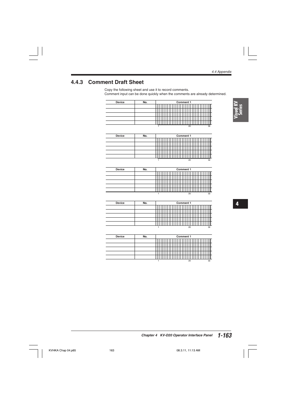 3 comment draft sheet, Visual kv series | KEYENCE Visual KV Series User Manual | Page 187 / 444