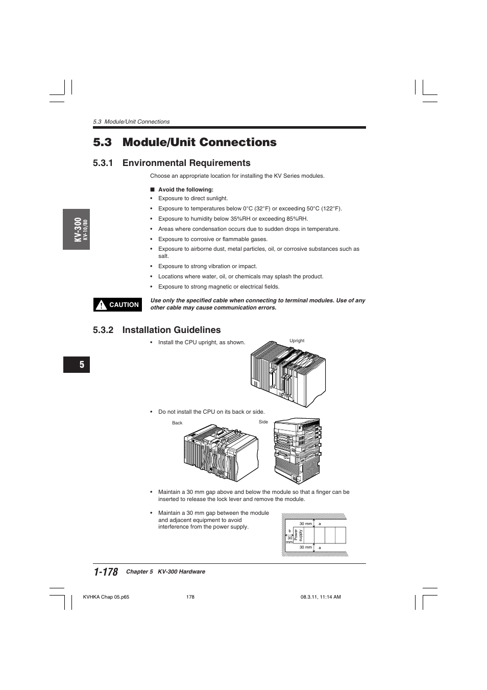 3 module/unit connections, 1 environmental requirements, 2 installation guidelines | Kv -300 | KEYENCE Visual KV Series User Manual | Page 202 / 444