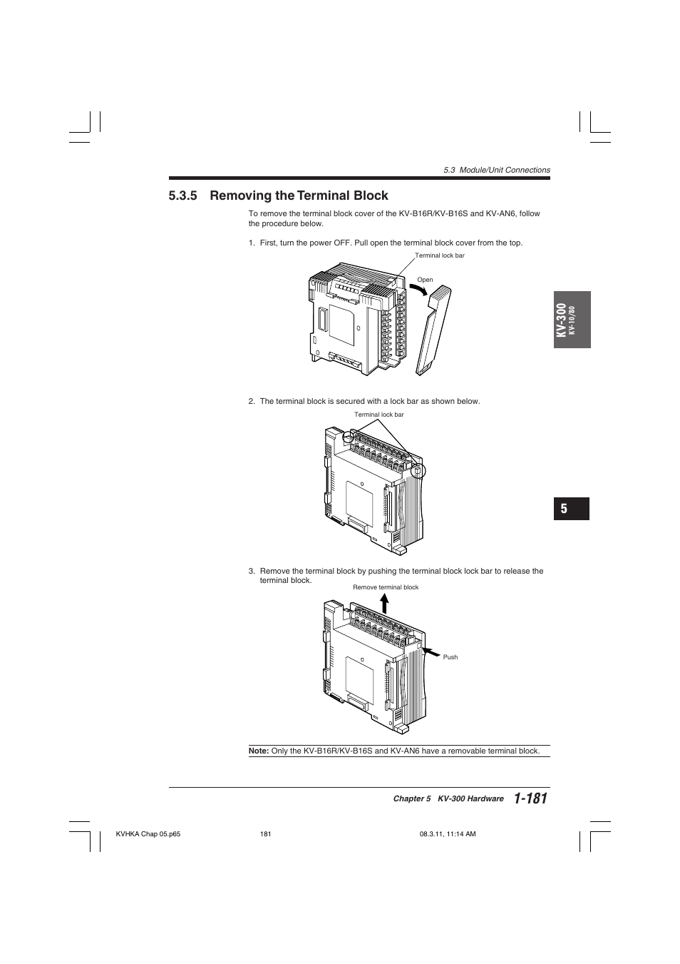 5 removing the terminal block, Kv -300 | KEYENCE Visual KV Series User Manual | Page 205 / 444