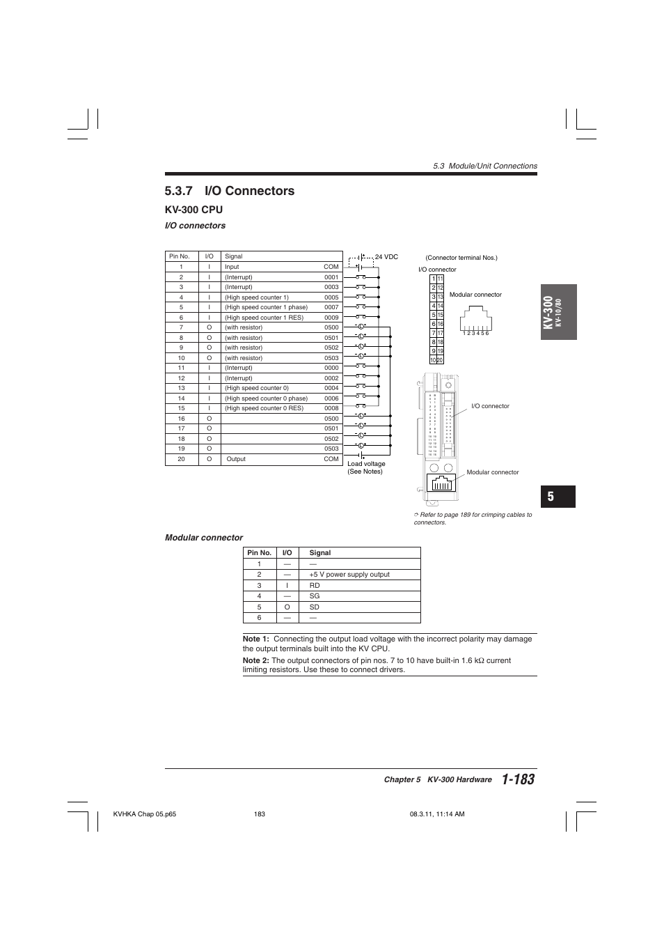 7 i/o connectors, Kv-300 cpu, Kv -300 | I/o connectors, Modular connector | KEYENCE Visual KV Series User Manual | Page 207 / 444