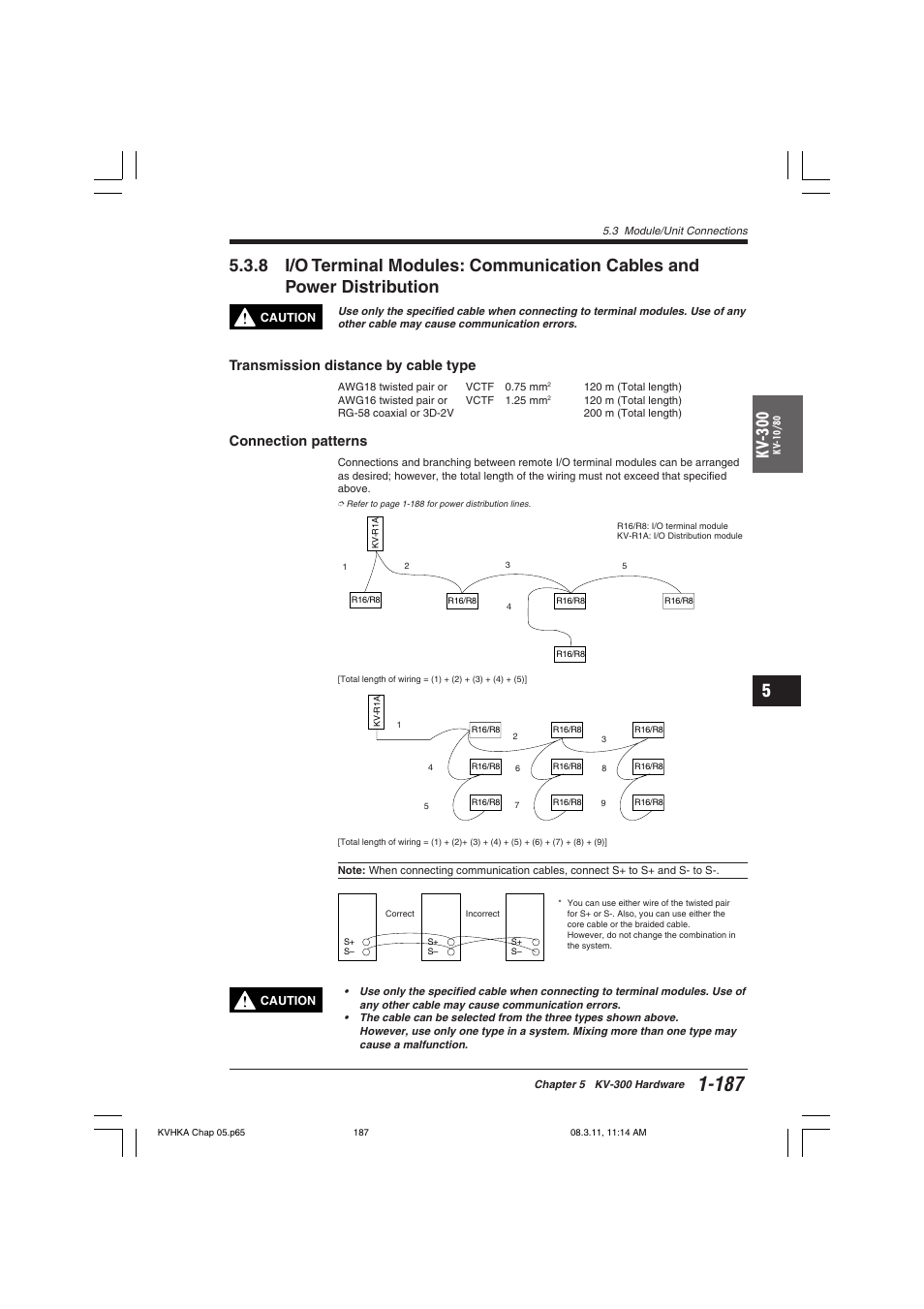 Transmission distance by cable type, Connection patterns, Kv -300 | KEYENCE Visual KV Series User Manual | Page 211 / 444