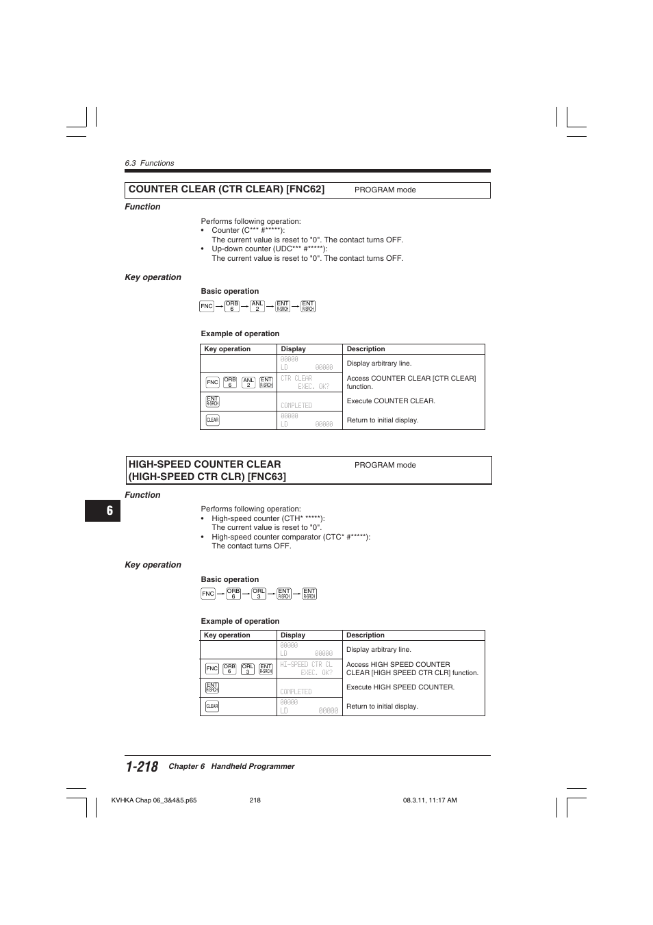 Counter clear (ctr clear) [fnc62, High-speed counter clear, High-speed ctr clr) [fnc63 | KEYENCE Visual KV Series User Manual | Page 242 / 444