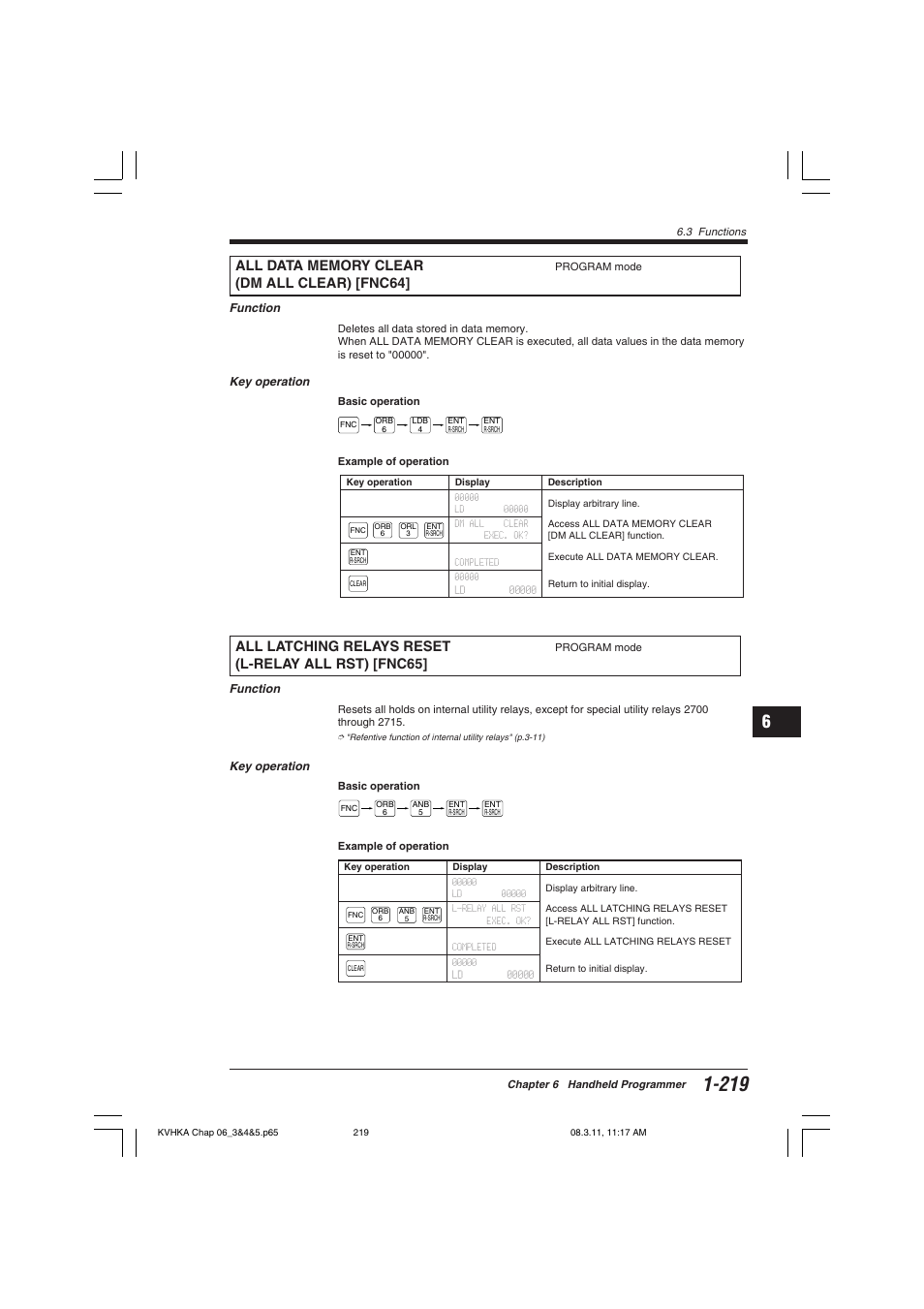 All data memory clear (dm all clear) [fnc64, All latching relays reset (l-relay all rst) [fnc65, Dm all clear) [fnc64 | All latching relays reset, L-relay all rst) [fnc65 | KEYENCE Visual KV Series User Manual | Page 243 / 444