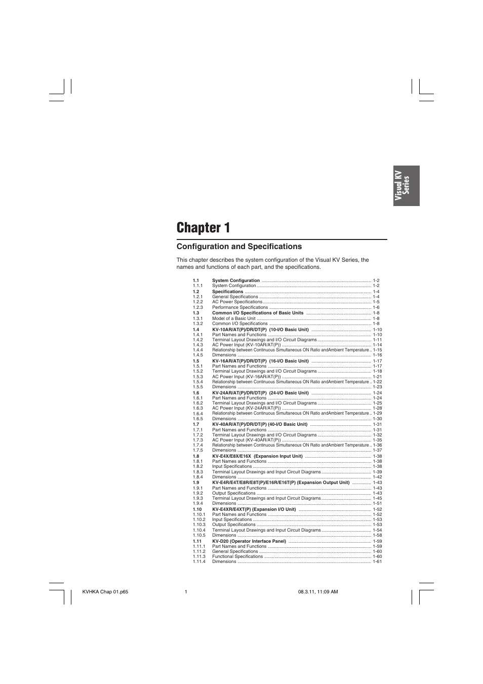 Chapter 1 configuration and specifications, Chapter 1, Visual kv series | Configuration and specifications | KEYENCE Visual KV Series User Manual | Page 25 / 444