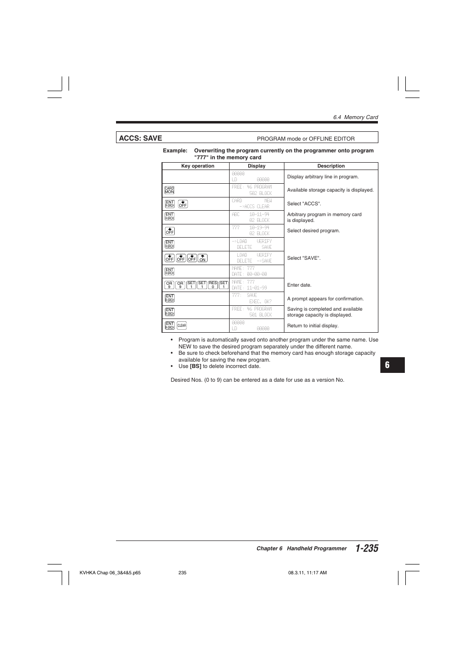 Accs: save | KEYENCE Visual KV Series User Manual | Page 259 / 444
