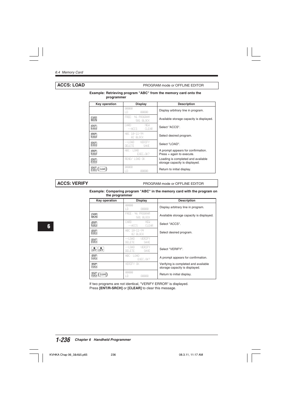 Accs: load, Accs: verify | KEYENCE Visual KV Series User Manual | Page 260 / 444