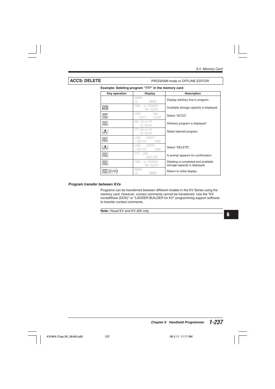 Accs: delete | KEYENCE Visual KV Series User Manual | Page 261 / 444