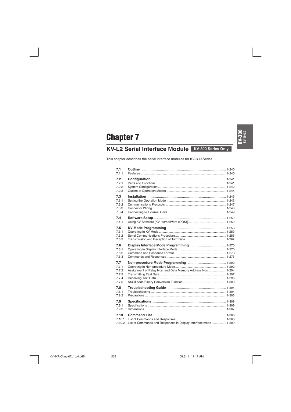 Chapter 7 kv-l2 serial interface module, Chapter 7, Kv-l2 serial interface module | Kv -300 | KEYENCE Visual KV Series User Manual | Page 263 / 444