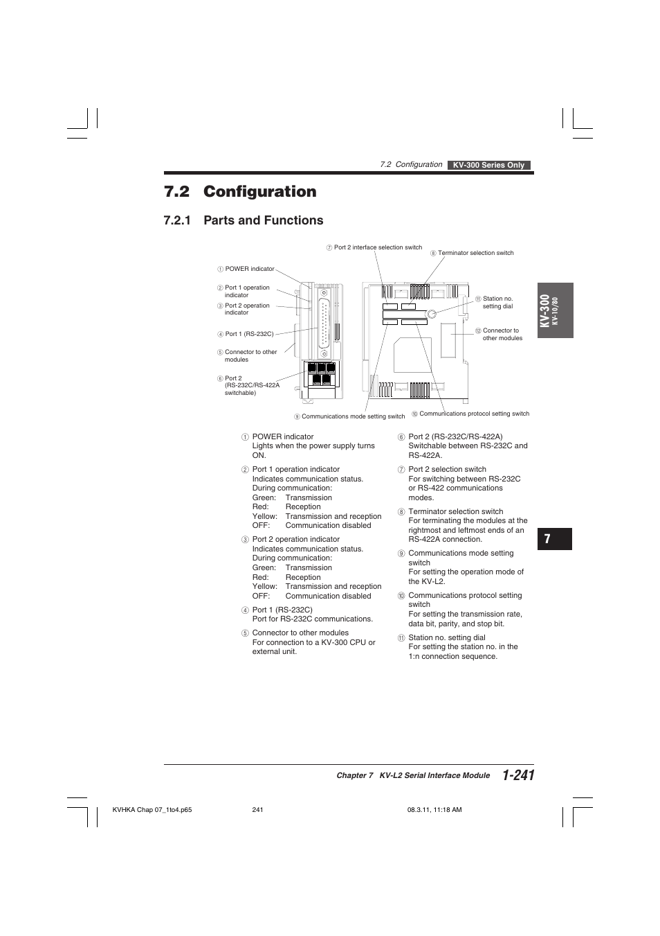 2 configuration, 1 parts and functions, Kv -300 | KEYENCE Visual KV Series User Manual | Page 265 / 444