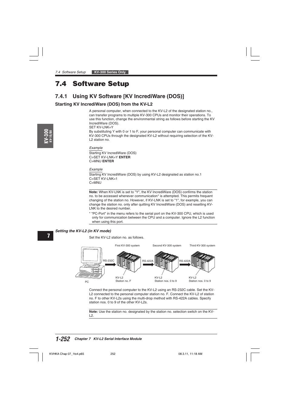 4 software setup, 1 using kv software [kv incrediware (dos), Starting kv incrediware (dos) from the kv-l2 | Kv -300 | KEYENCE Visual KV Series User Manual | Page 276 / 444