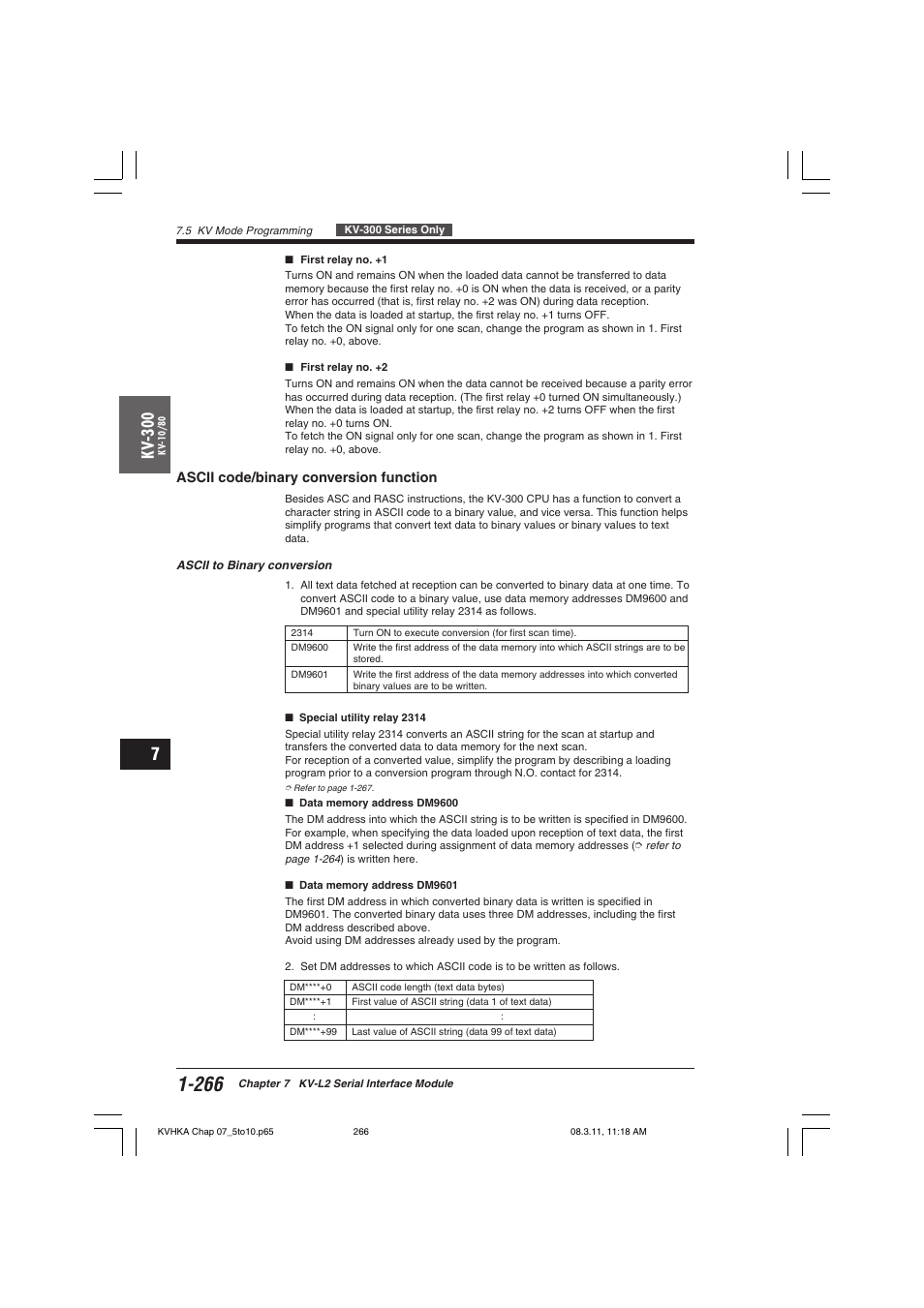 Ascii code/binary conversion function, Kv -300 | KEYENCE Visual KV Series User Manual | Page 290 / 444
