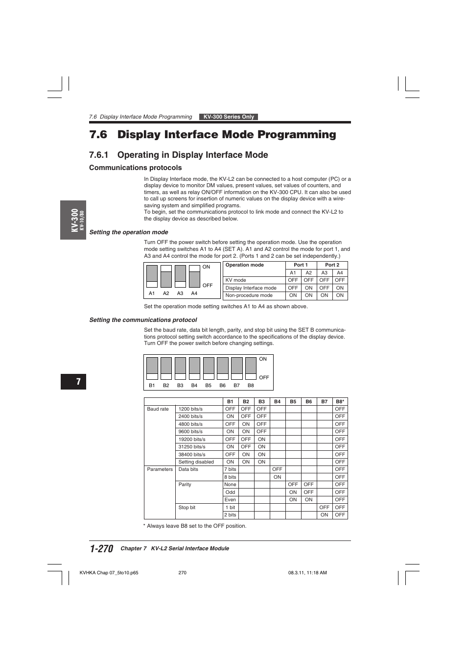 6 display interface mode programming, 1 operating in display interface mode, Communications protocols | Kv -300 | KEYENCE Visual KV Series User Manual | Page 294 / 444