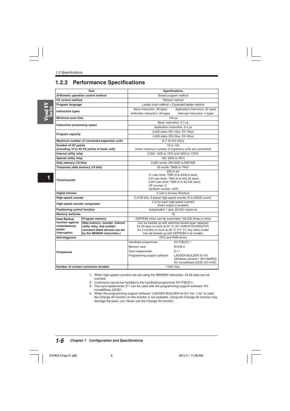 3 performance specifications, Visual kv series | KEYENCE Visual KV Series User Manual | Page 30 / 444