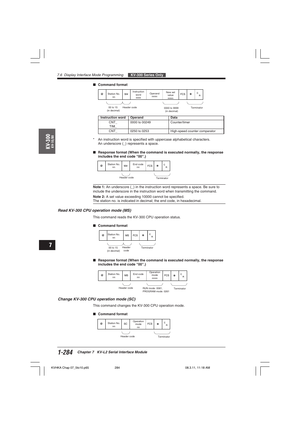 Kv -300, Read kv-300 cpu operation mode (ms), Change kv-300 cpu operation mode (sc) | KEYENCE Visual KV Series User Manual | Page 308 / 444