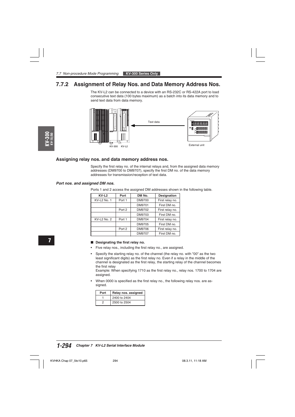 Assigning relay nos. and data memory address nos, Kv -300 | KEYENCE Visual KV Series User Manual | Page 318 / 444