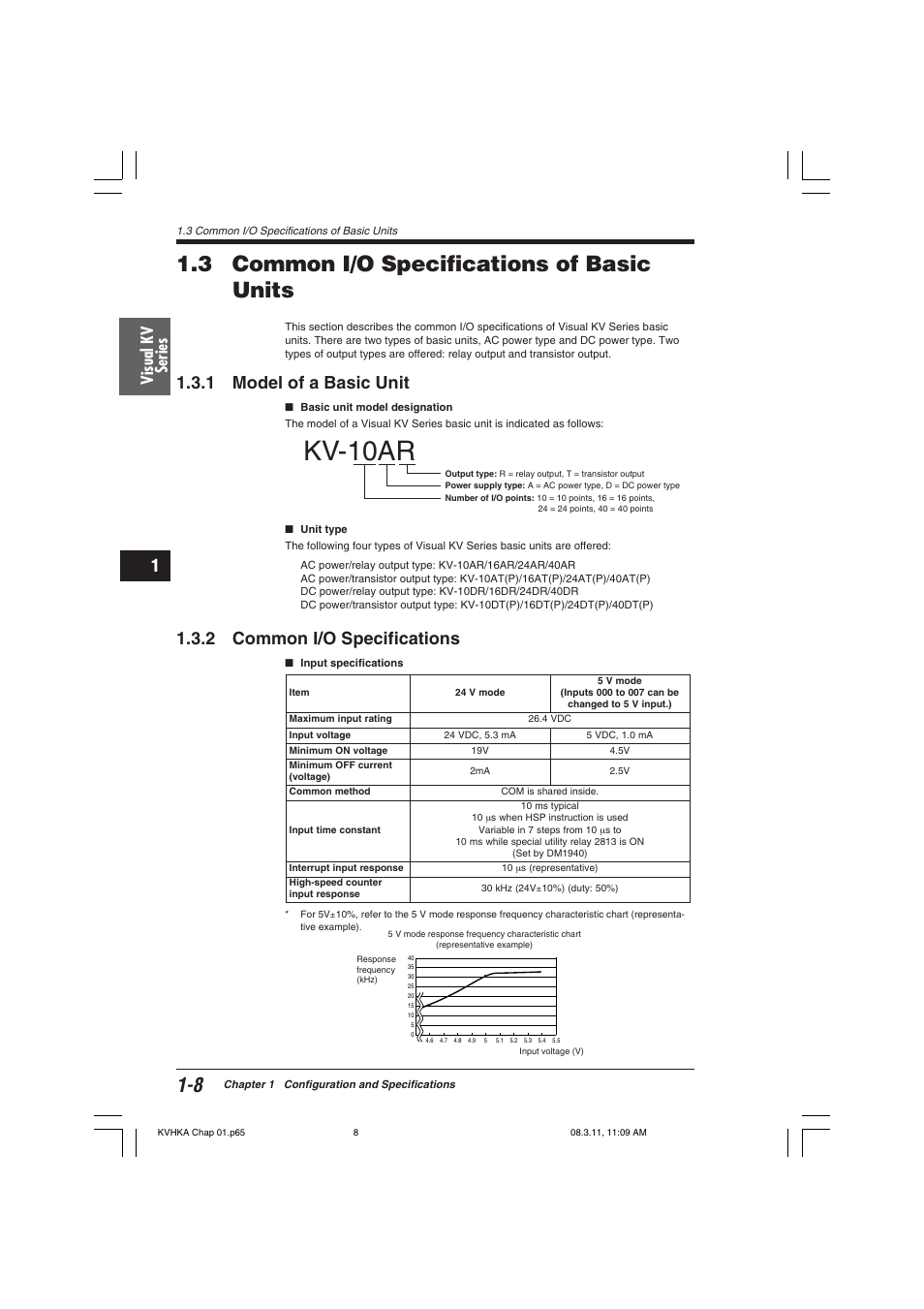 3 common i/o specifications of basicunits, 1 model of a basic unit, 2 common i/o specifications | Kv-10ar, 3 common i/o specifications of basic units, Visual kv series | KEYENCE Visual KV Series User Manual | Page 32 / 444