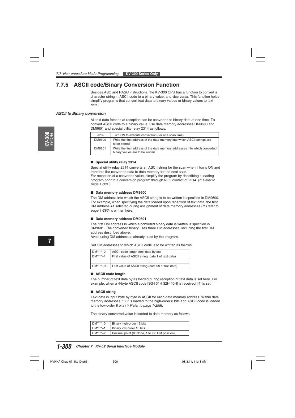 5 ascii code/binary conversion function, Kv -300 | KEYENCE Visual KV Series User Manual | Page 324 / 444