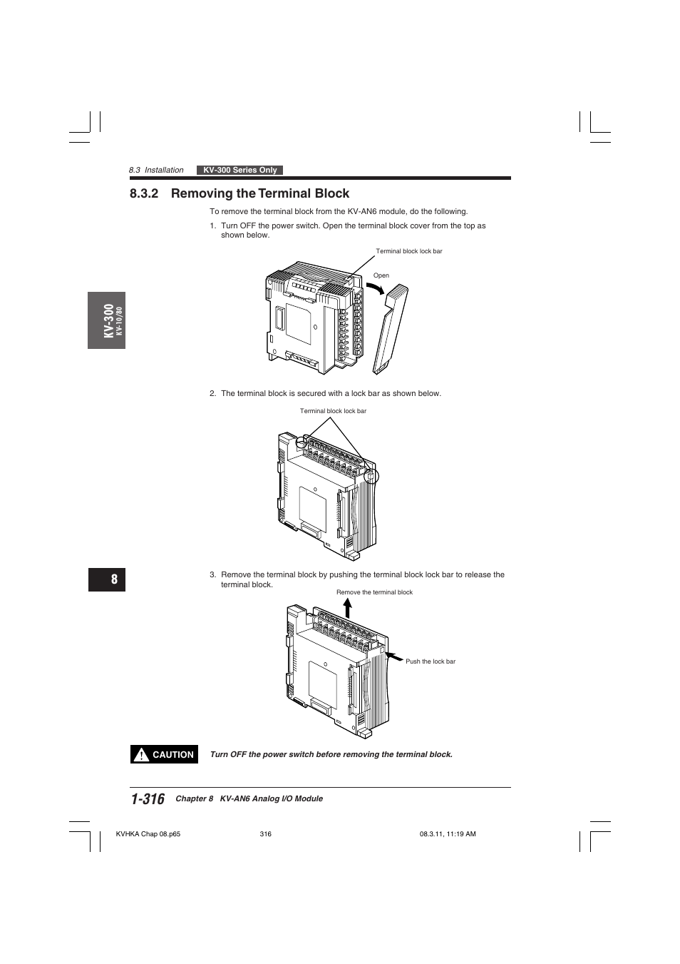 2 removing the terminal block, Kv -300 | KEYENCE Visual KV Series User Manual | Page 340 / 444
