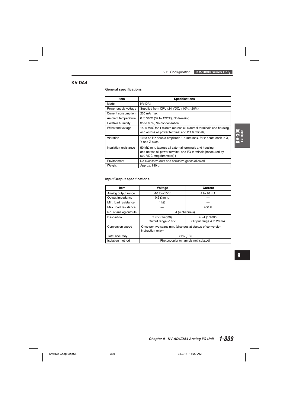 Kv-da4, Kv -300 | KEYENCE Visual KV Series User Manual | Page 363 / 444