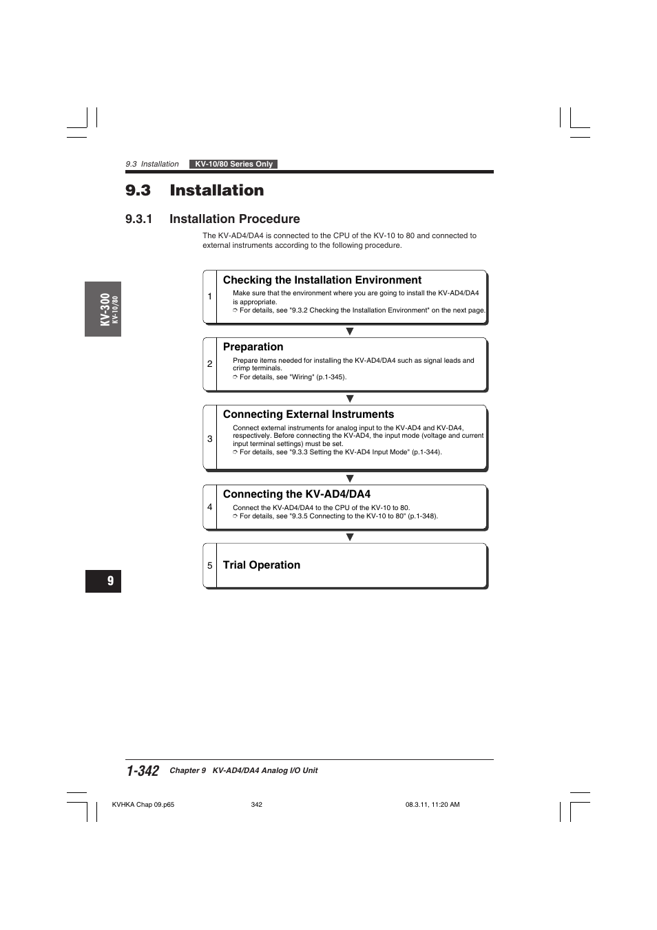 3 installation, 1 installation procedure | KEYENCE Visual KV Series User Manual | Page 366 / 444