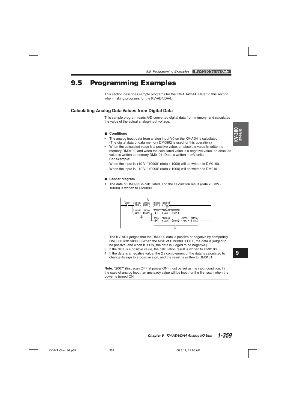 5 programming examples, Calculating analog data values from digital data, Kv -300 | KEYENCE Visual KV Series User Manual | Page 383 / 444