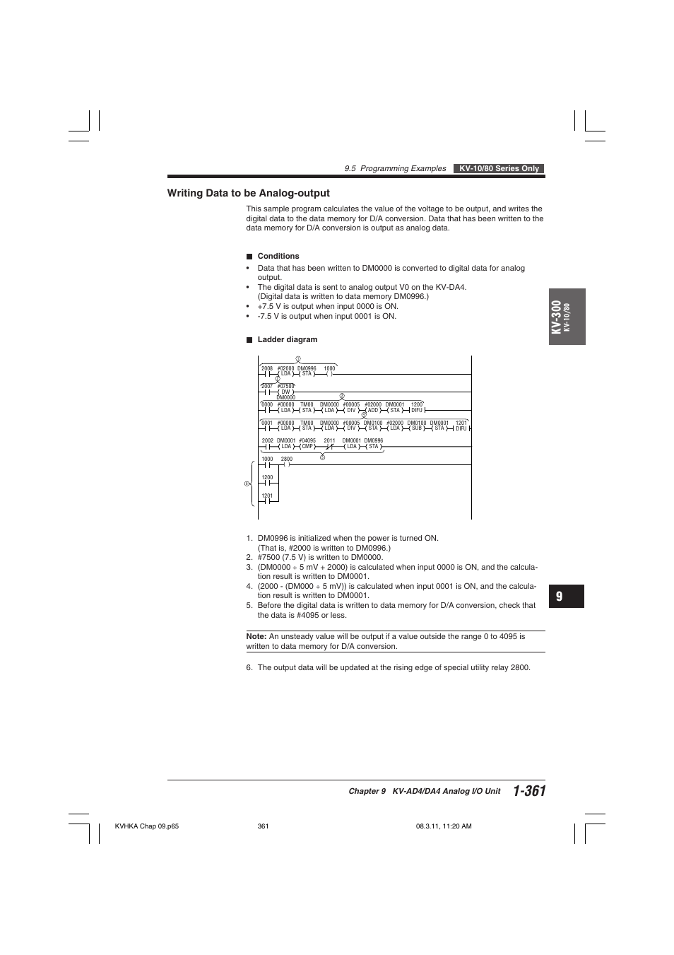 Writing data to be analog-output, Kv -300 | KEYENCE Visual KV Series User Manual | Page 385 / 444