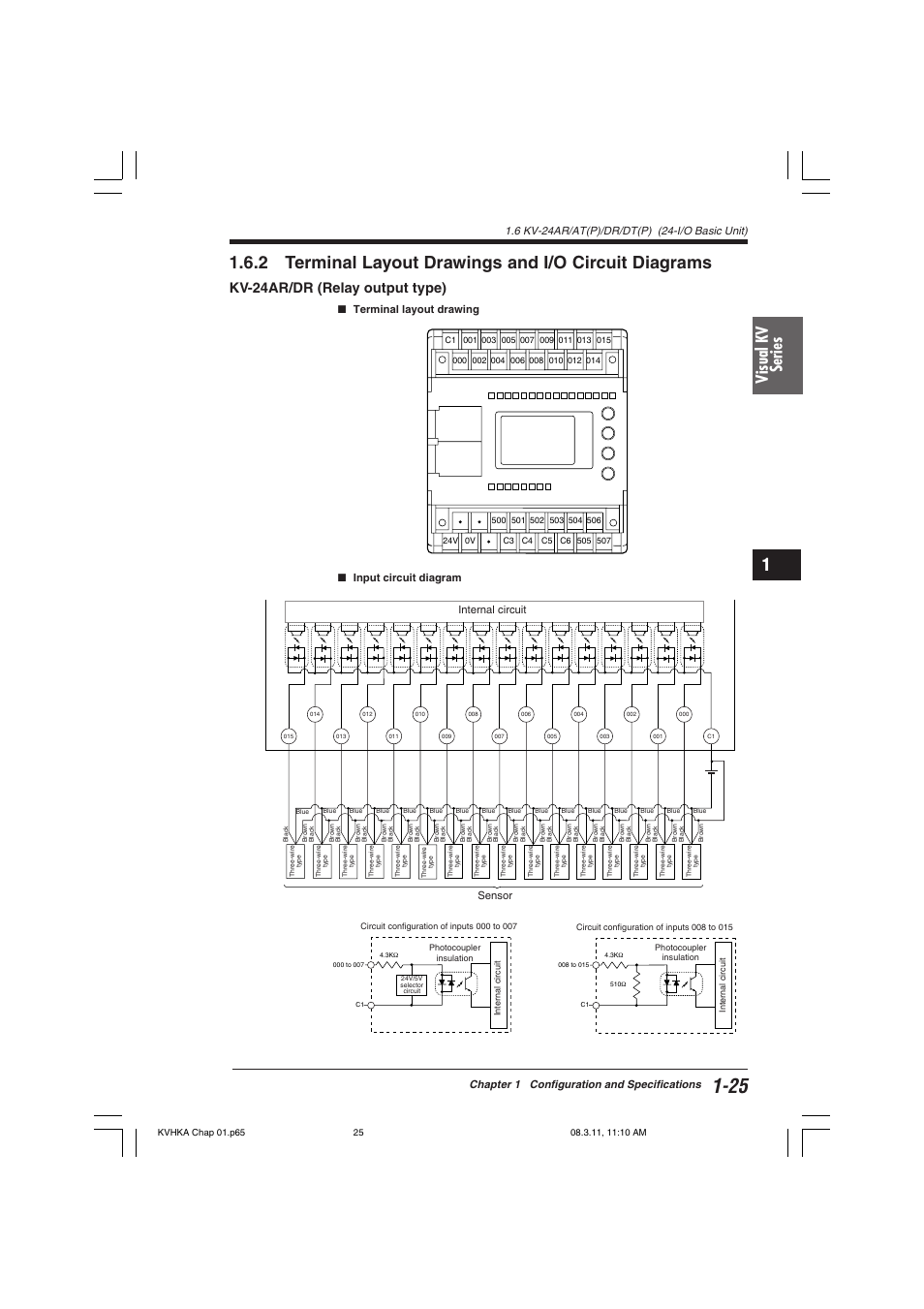 Kv-24ar/dr (relay output type), Visual kv series, Chapter 1 configuration and specifications | Terminal layout drawing ■ input circuit diagram, Internal circuit, Sensor | KEYENCE Visual KV Series User Manual | Page 49 / 444
