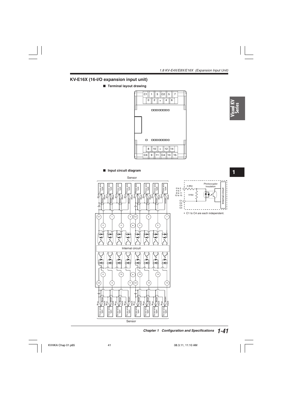 Kv-e16x (16-i/o expansion input unit), Visual kv series, Chapter 1 configuration and specifications | Terminal layout drawing ■ input circuit diagram | KEYENCE Visual KV Series User Manual | Page 65 / 444