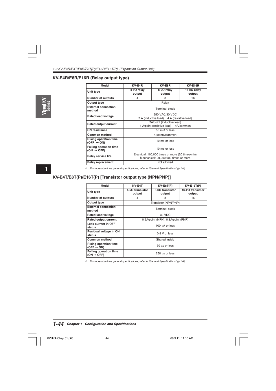 Kv-e4r/e8r/e16r (relay output type), Visual kv series | KEYENCE Visual KV Series User Manual | Page 68 / 444