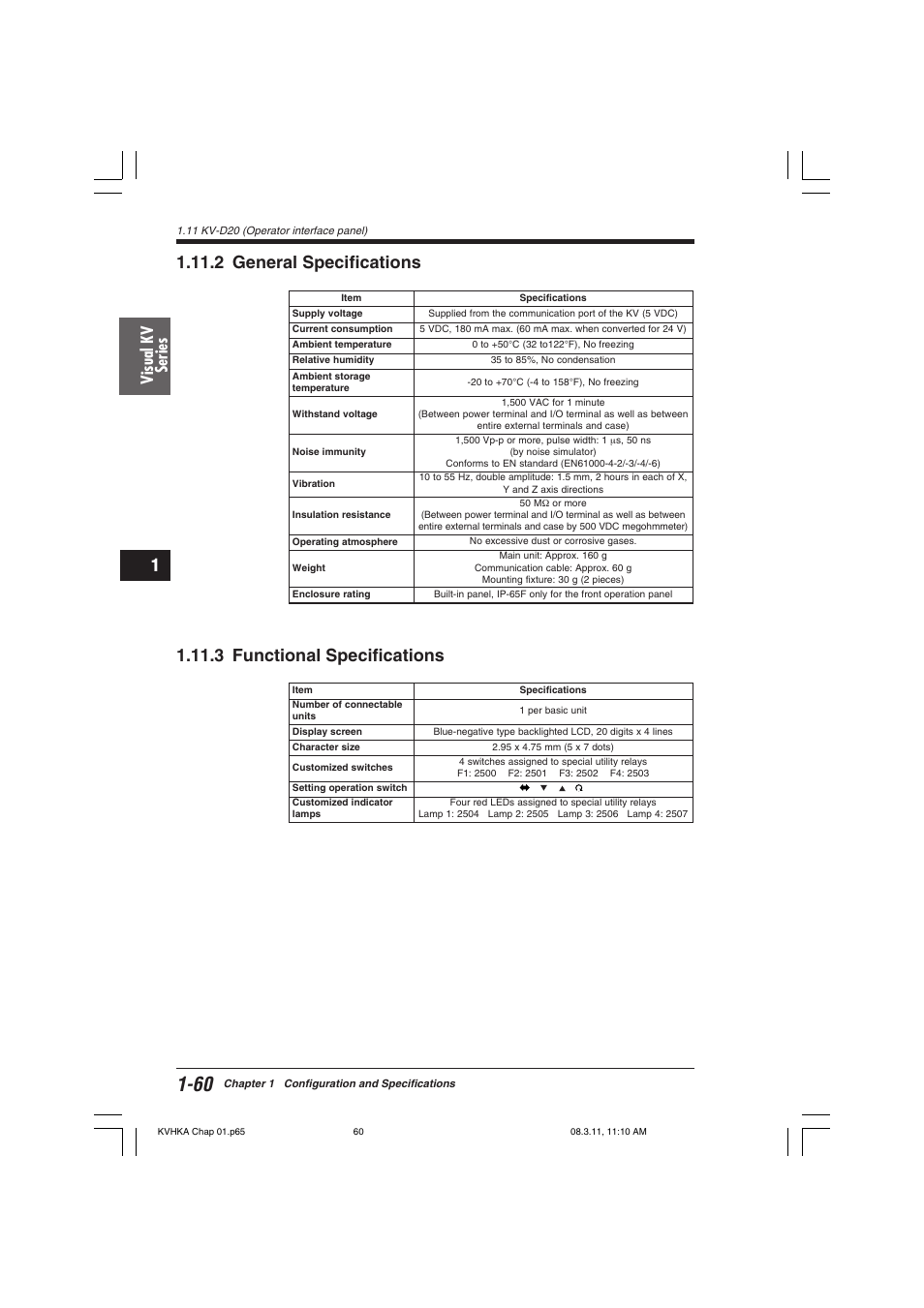 2 general specifications, 3 functional specifications, Visual kv series | KEYENCE Visual KV Series User Manual | Page 84 / 444