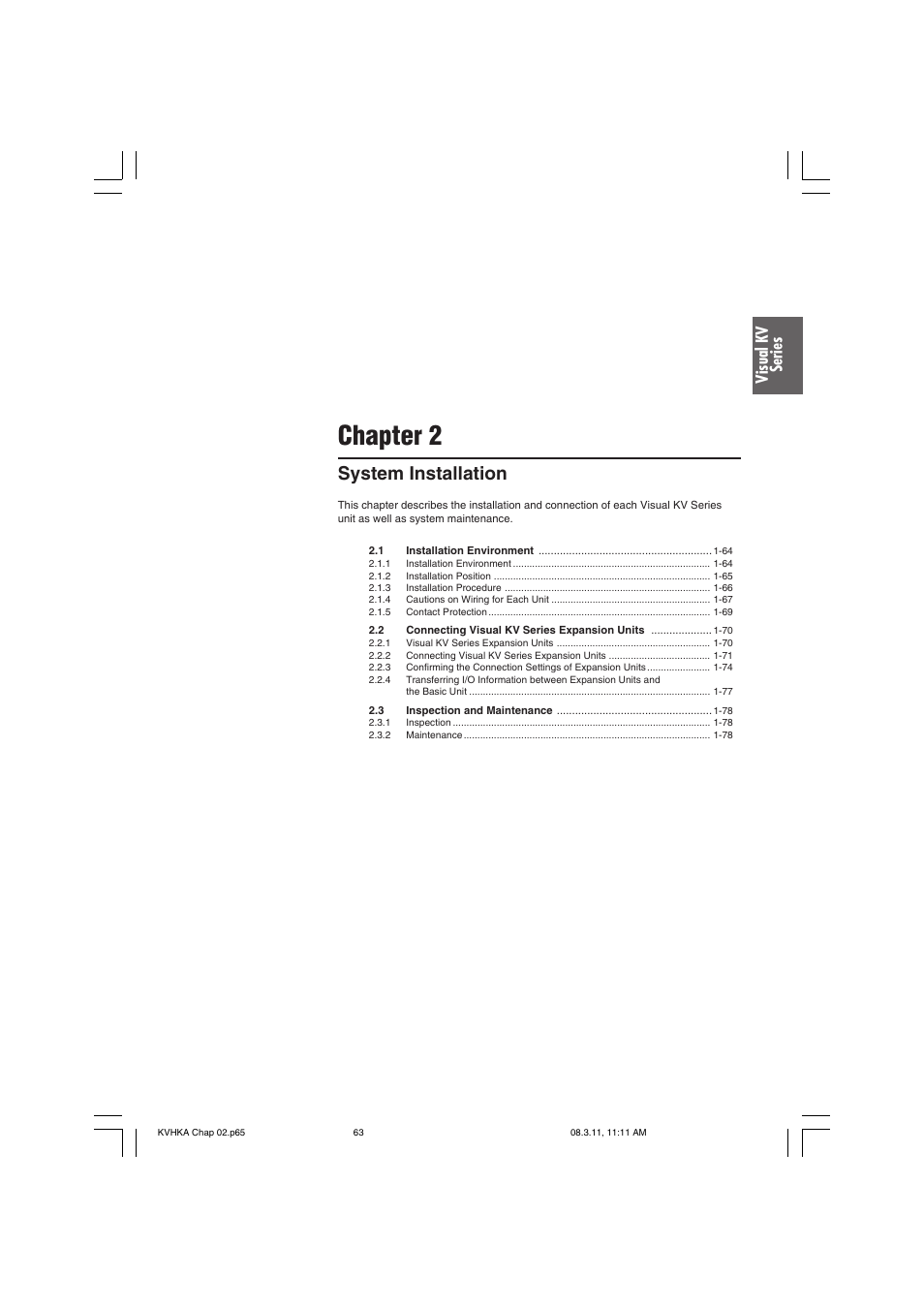 Chapter 2 system installation, Chapter 2, System installation | Visual kv series | KEYENCE Visual KV Series User Manual | Page 87 / 444