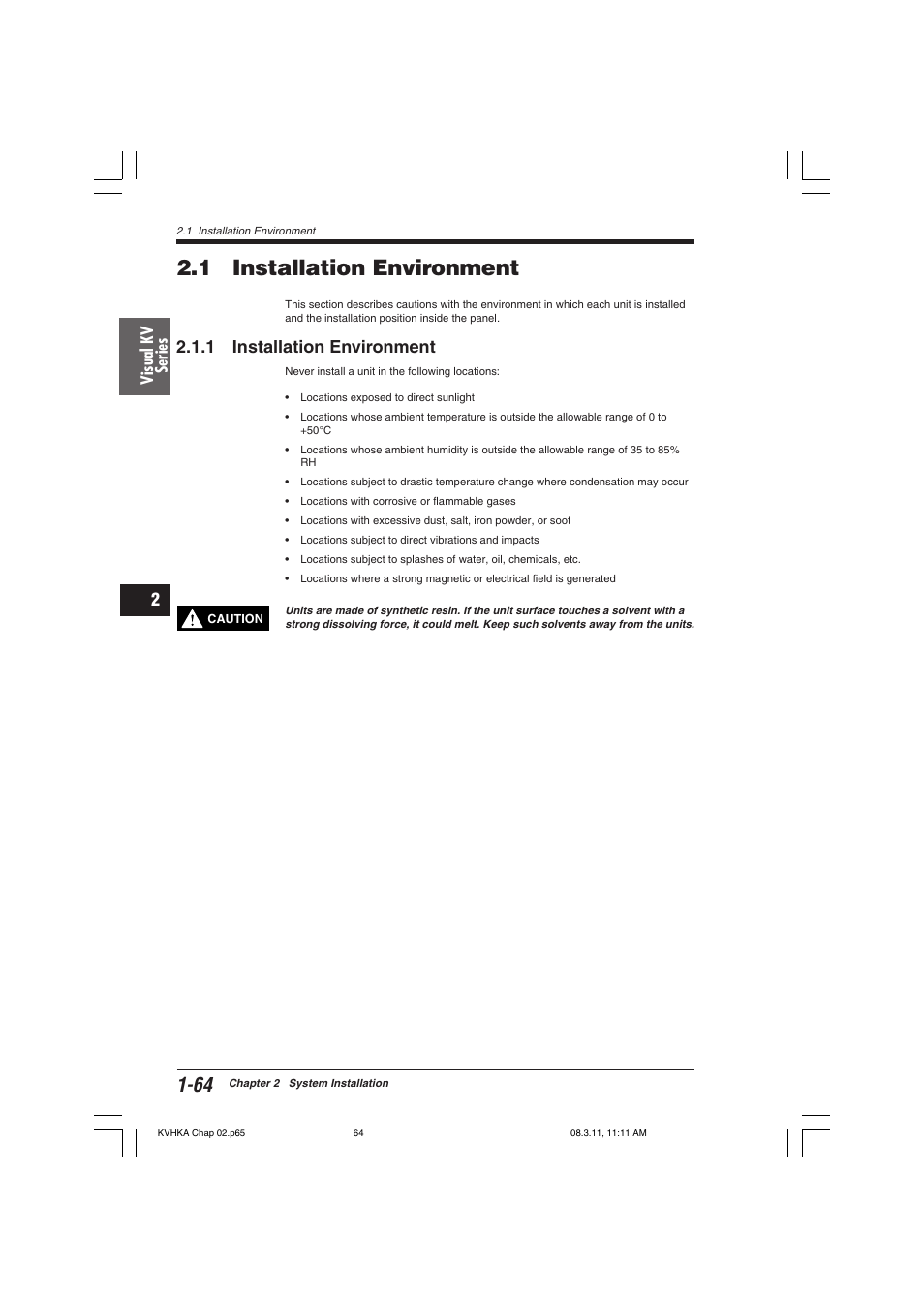 1 installation environment | KEYENCE Visual KV Series User Manual | Page 88 / 444