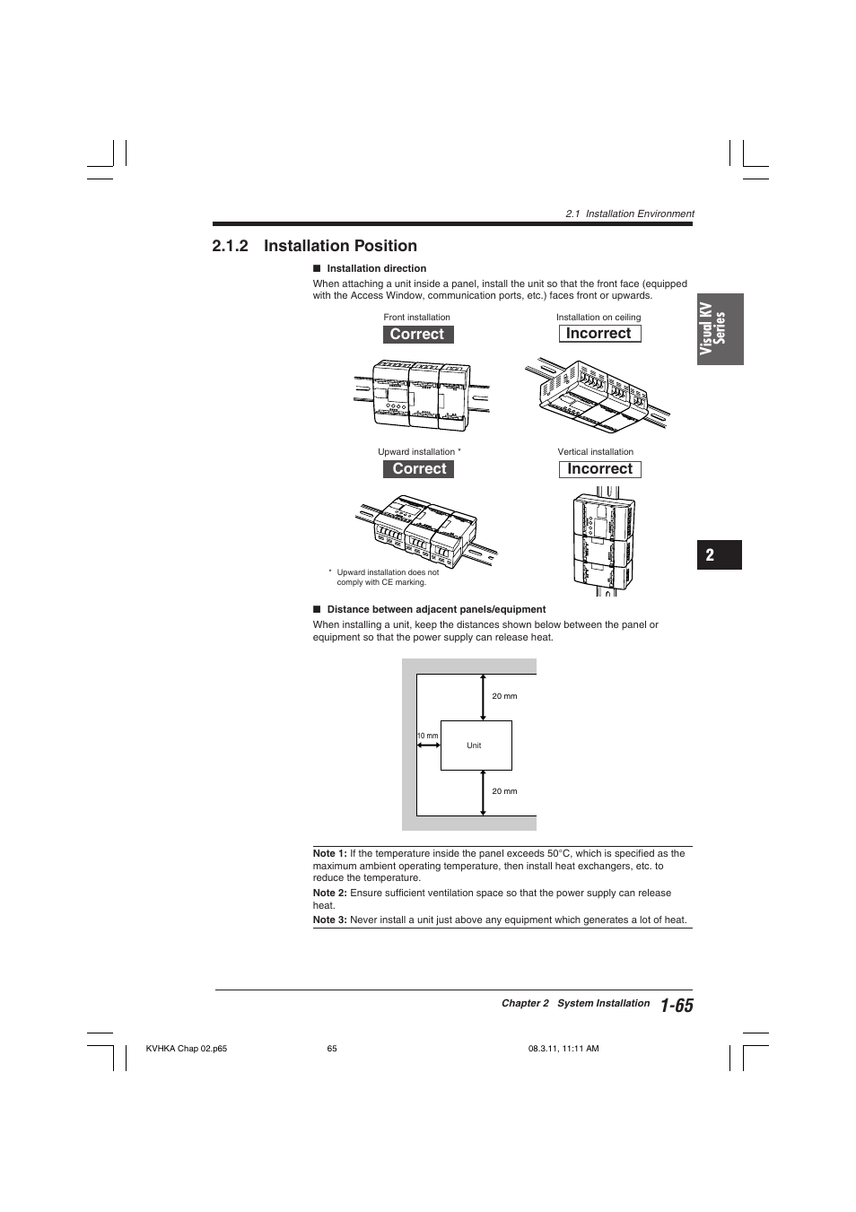 2 installation position, Visual kv series, Incorrect | Correct | KEYENCE Visual KV Series User Manual | Page 89 / 444