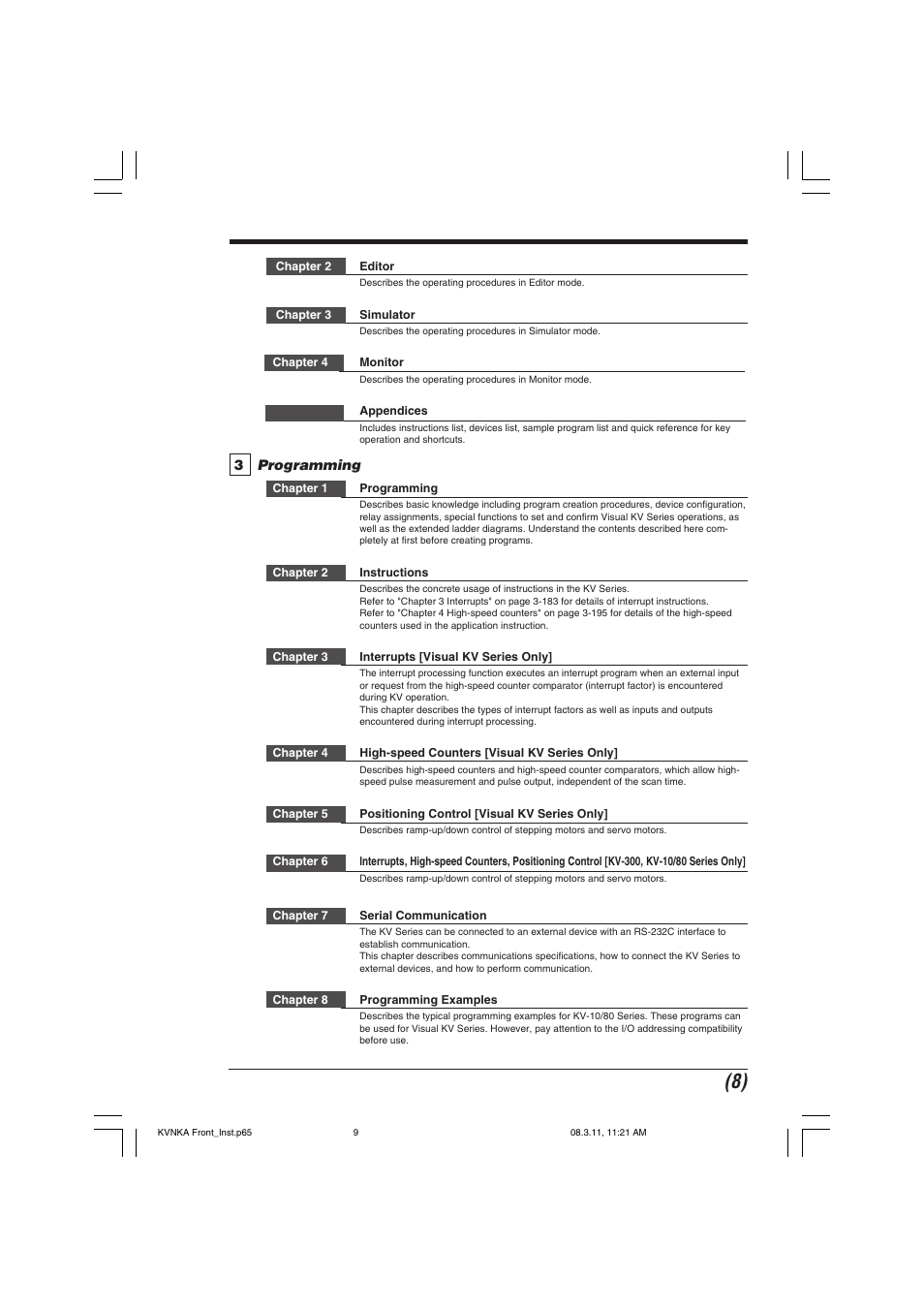 3 programming | KEYENCE Visual KV Series User Manual | Page 9 / 444