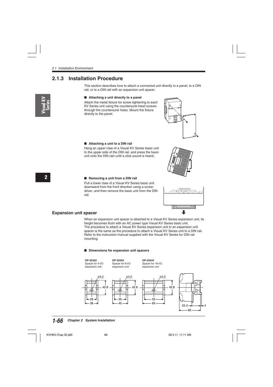 3 installation procedure, Expansion unit spacer, Visual kv series | KEYENCE Visual KV Series User Manual | Page 90 / 444