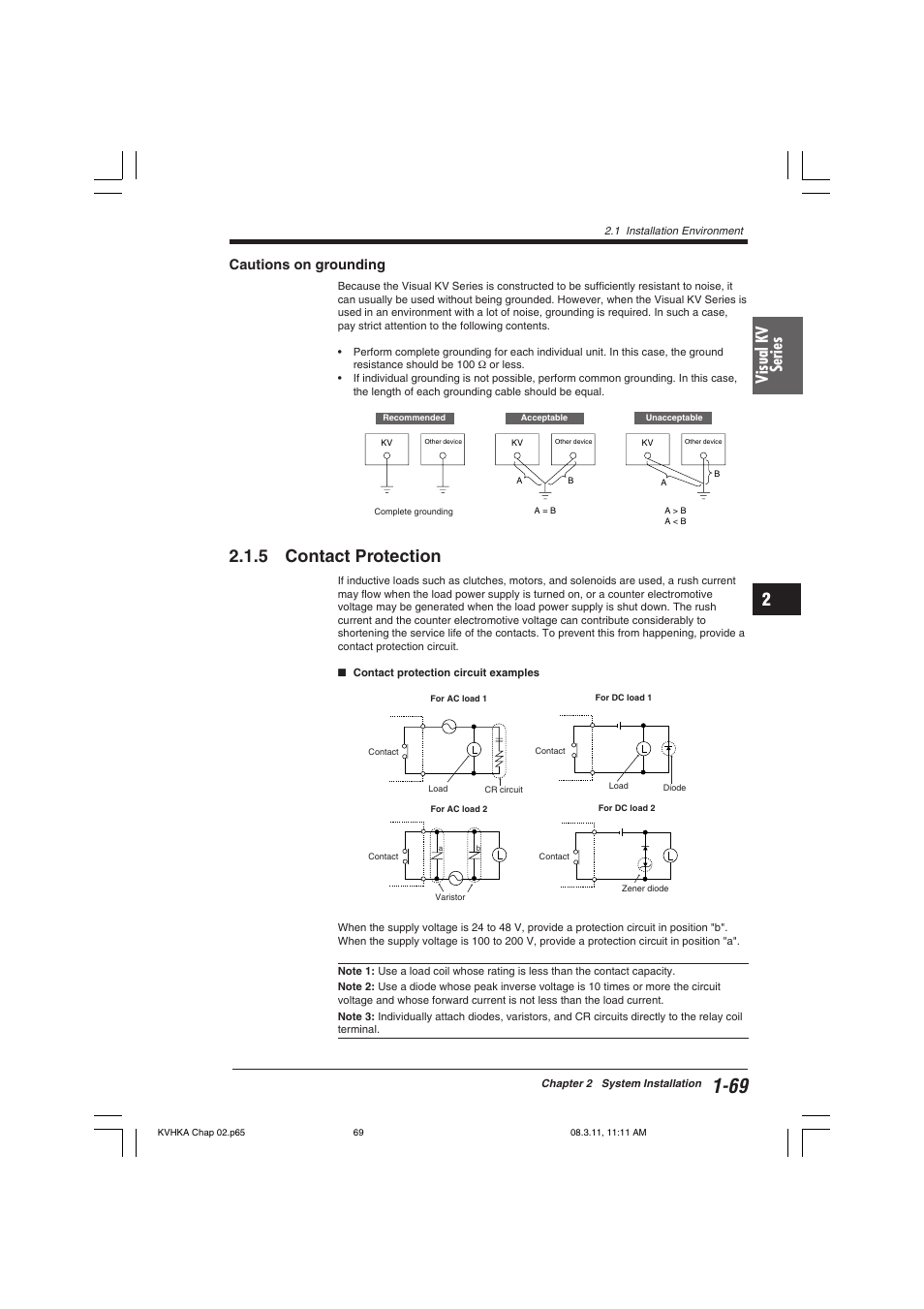 Cautions on grounding, 5 contact protection, Visual kv series | KEYENCE Visual KV Series User Manual | Page 93 / 444