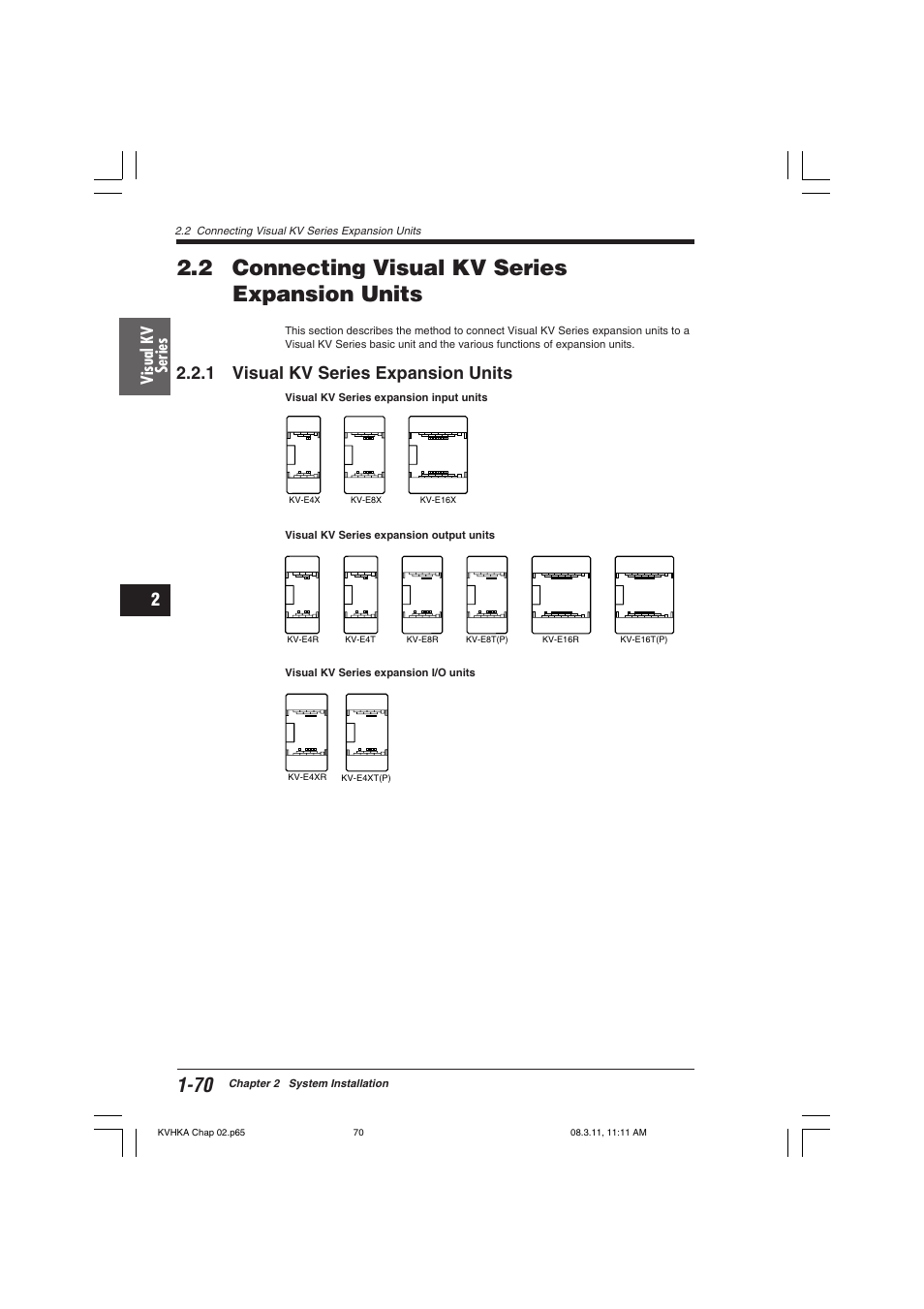 2 connecting visual kv seriesexpansion units, 1 visual kv series expansion units, 2 connecting visual kv series expansion units | Visual kv series | KEYENCE Visual KV Series User Manual | Page 94 / 444