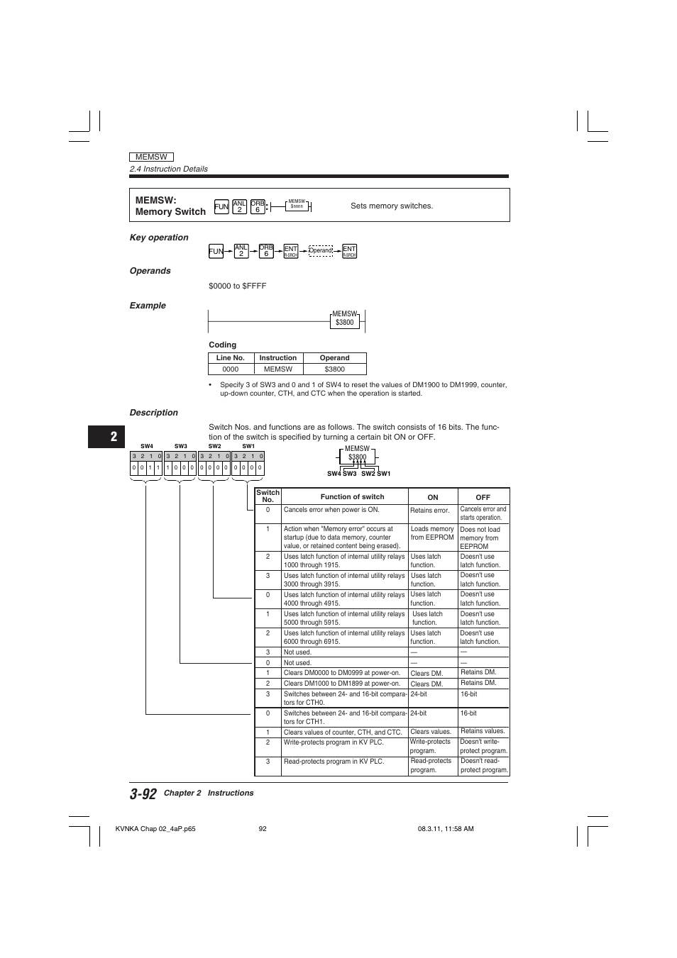 Memsw:memory switch | KEYENCE Visual KV Series User Manual | Page 116 / 392