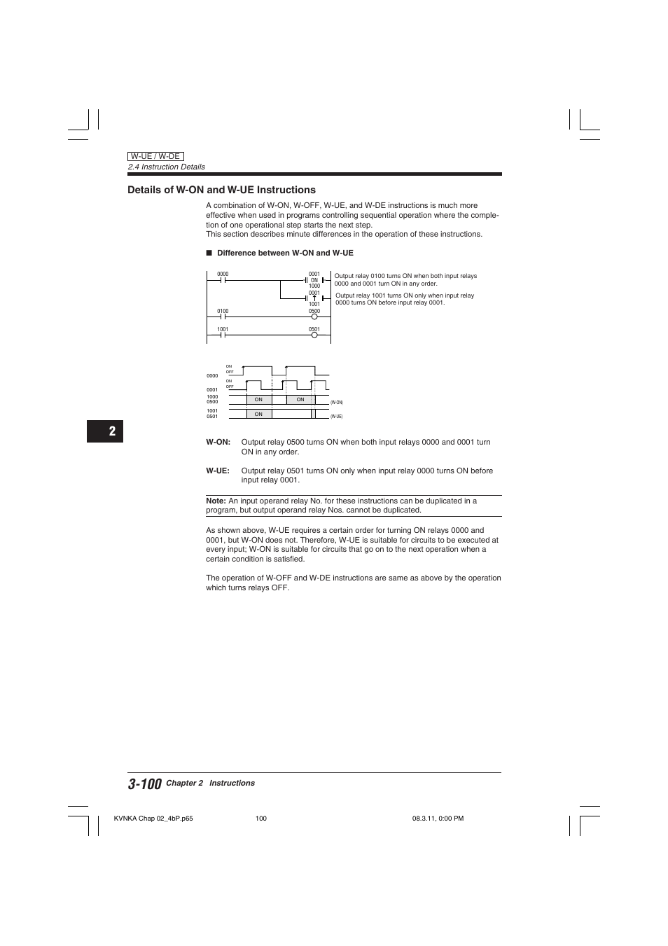Details of w-on and w-ue instructions | KEYENCE Visual KV Series User Manual | Page 124 / 392