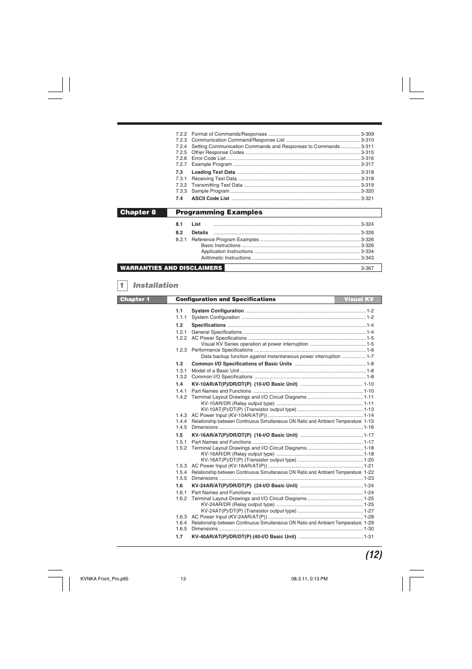 1 installation, 1installation | KEYENCE Visual KV Series User Manual | Page 13 / 392