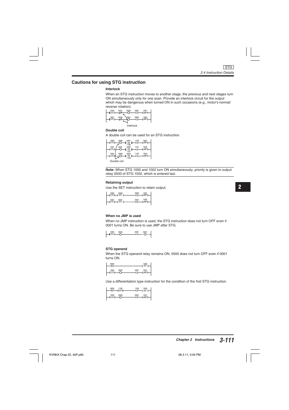 Cautions for using stg instruction, 4 instruction details, Chapter 2 instructions | KEYENCE Visual KV Series User Manual | Page 135 / 392