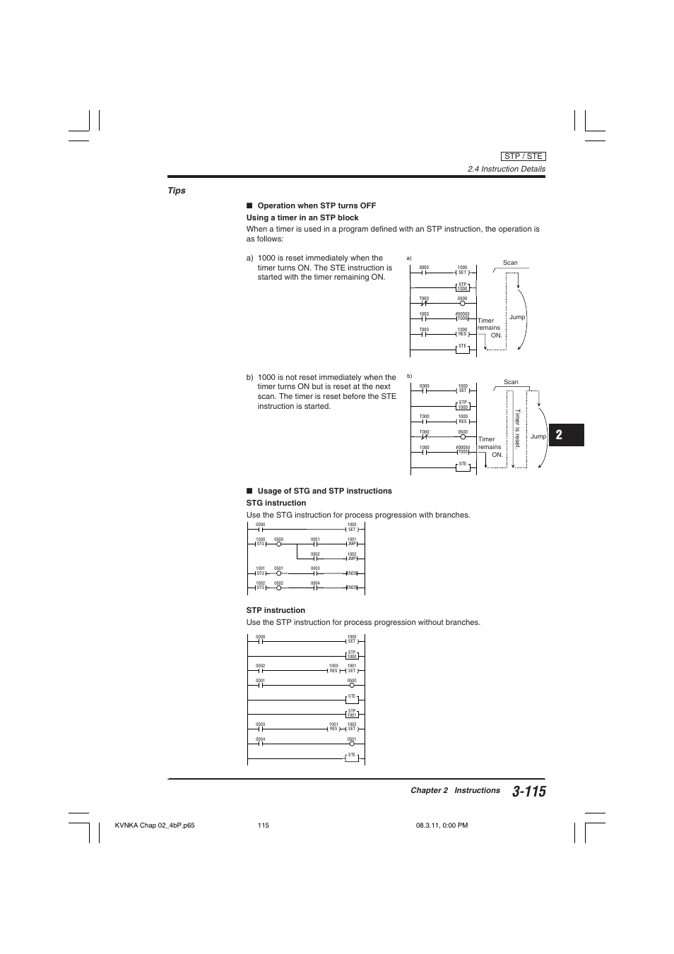 Tips, 4 instruction details, Chapter 2 instructions | Stp / ste | KEYENCE Visual KV Series User Manual | Page 139 / 392