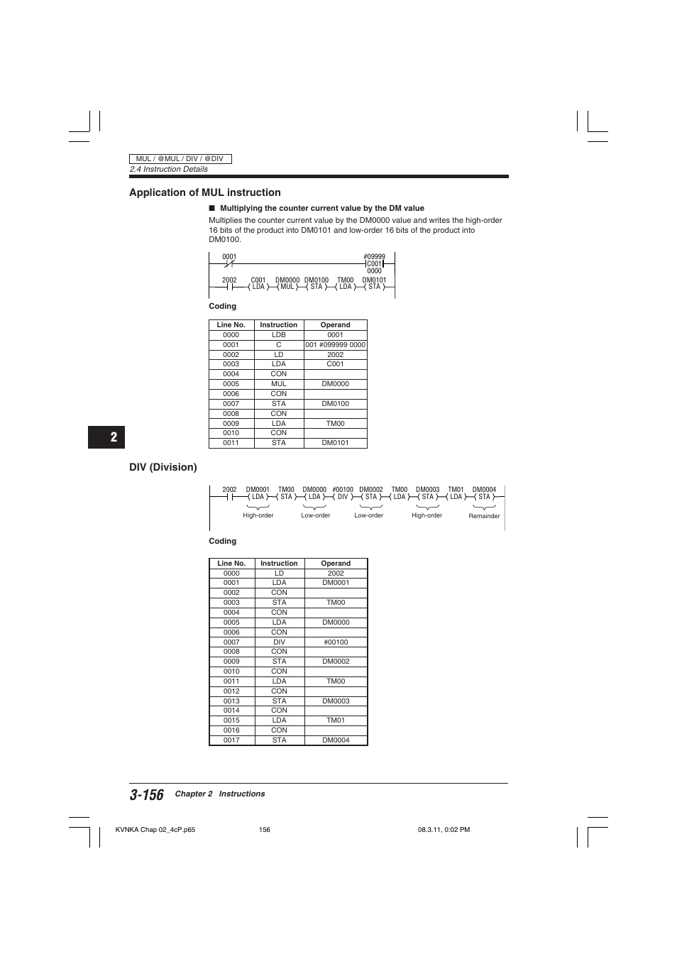 Application of mul instruction, Div (division) | KEYENCE Visual KV Series User Manual | Page 180 / 392