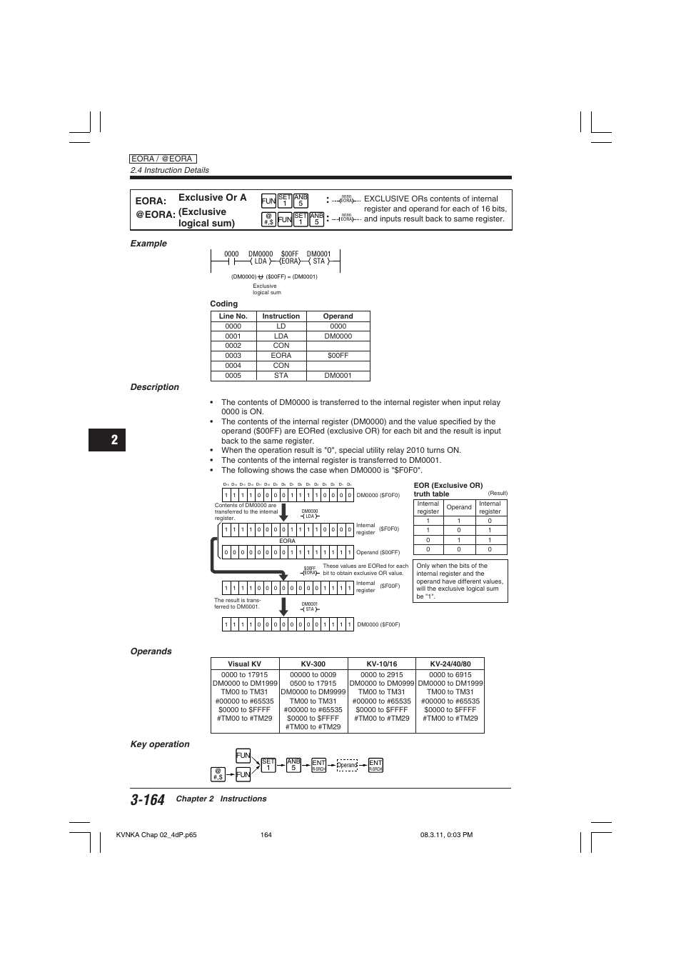 Eora: .exclusive ora @eora:(exclusivelogical sum), Eora: @eora, Exclusive or a (exclusive logical sum) | KEYENCE Visual KV Series User Manual | Page 188 / 392