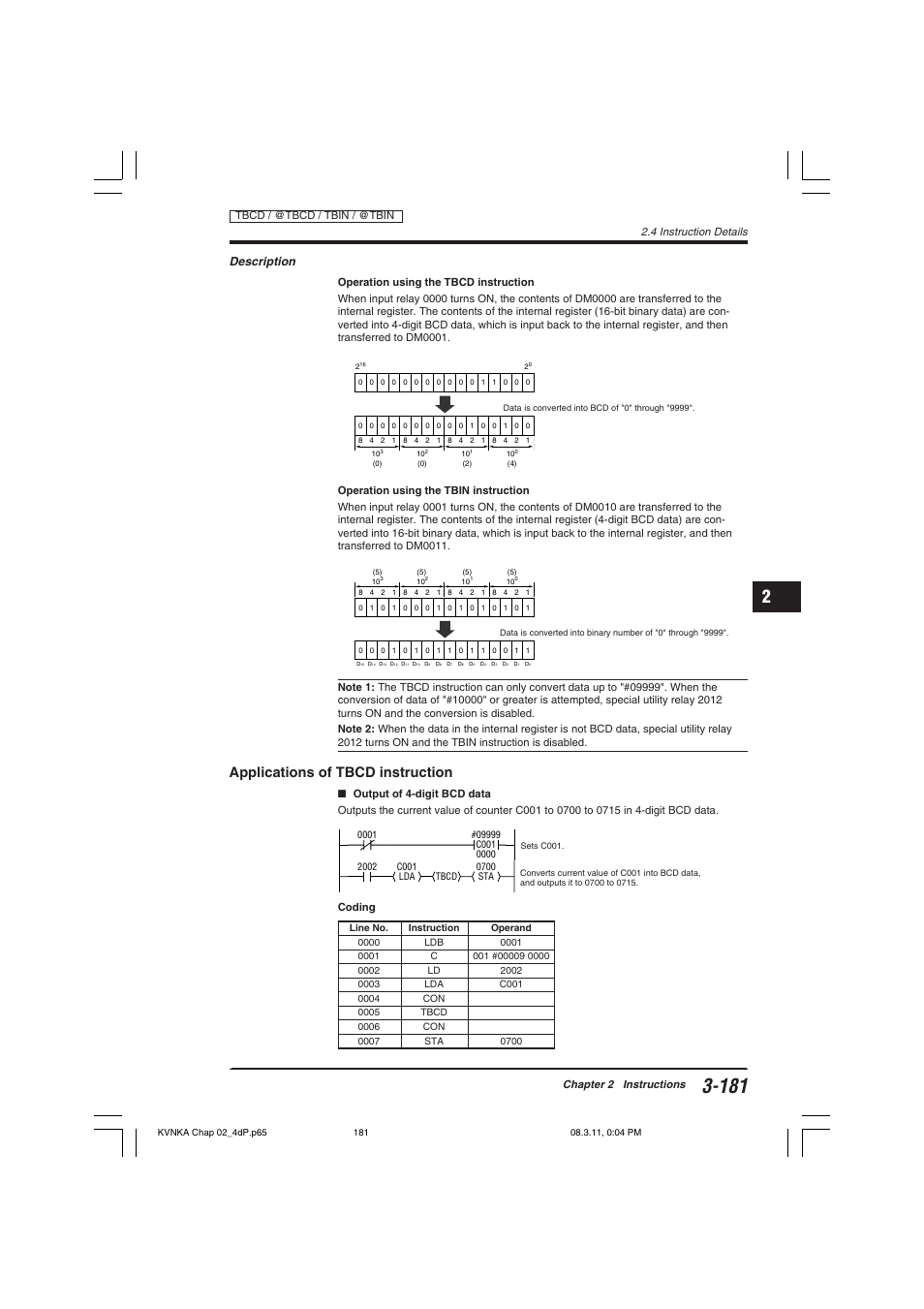 Applications of tbcd instruction, Description | KEYENCE Visual KV Series User Manual | Page 205 / 392