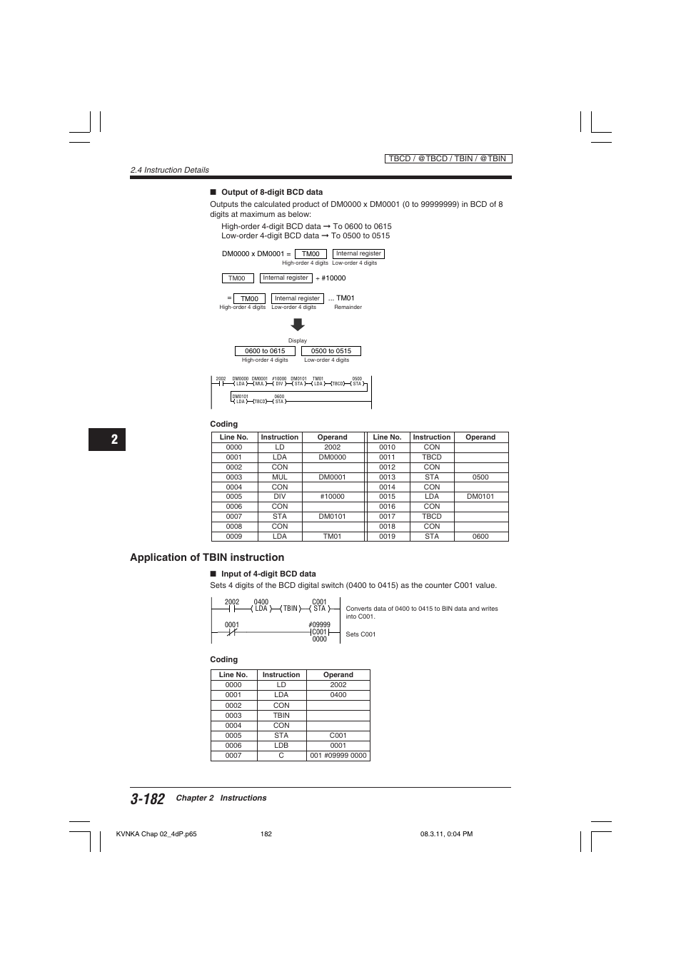 Application of tbin instruction | KEYENCE Visual KV Series User Manual | Page 206 / 392