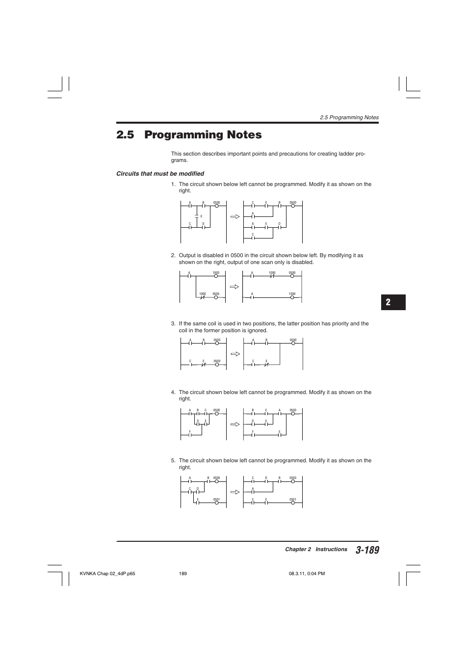 5 programming notes, Circuits that must be modified | KEYENCE Visual KV Series User Manual | Page 213 / 392
