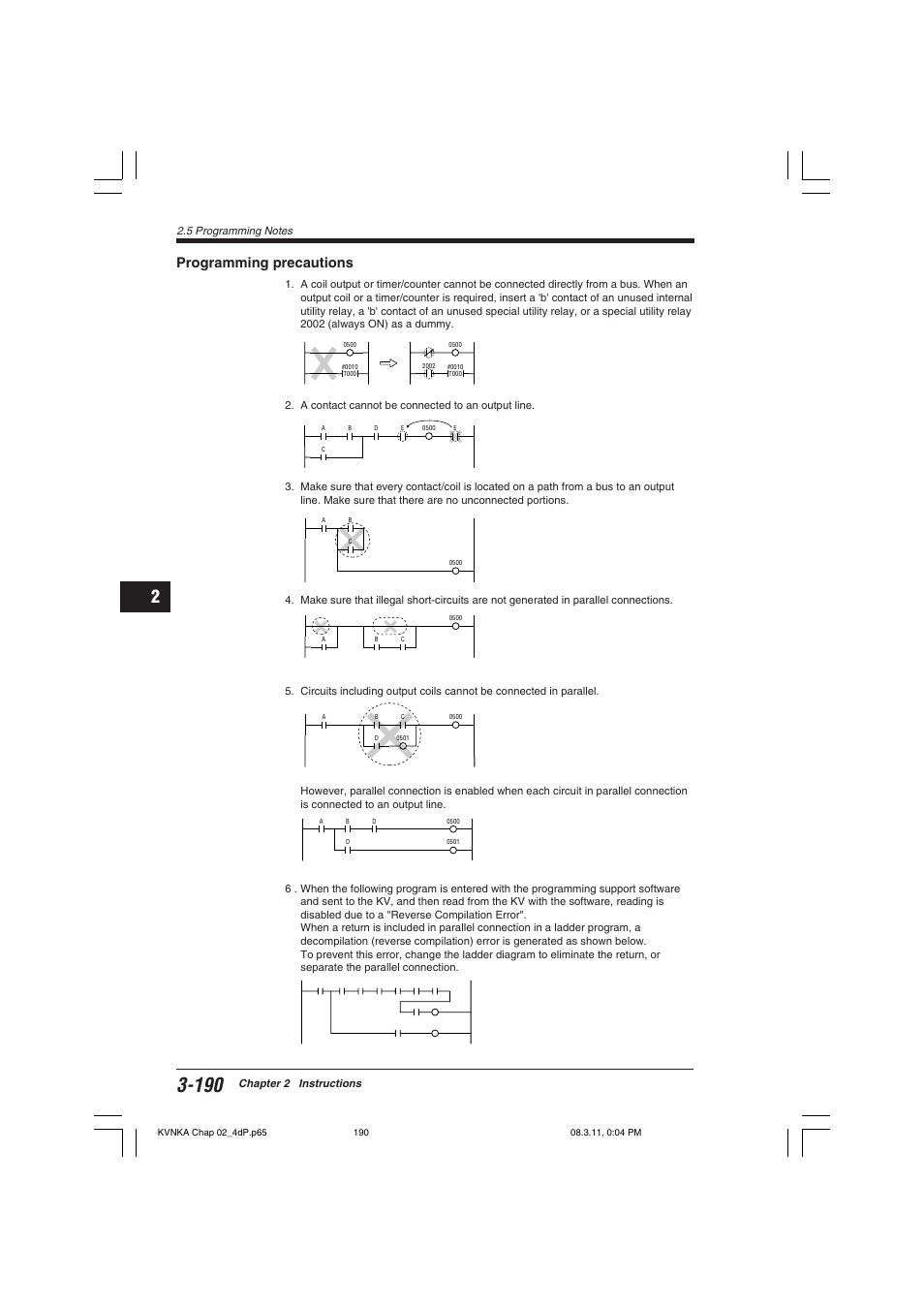 Programming precautions | KEYENCE Visual KV Series User Manual | Page 214 / 392