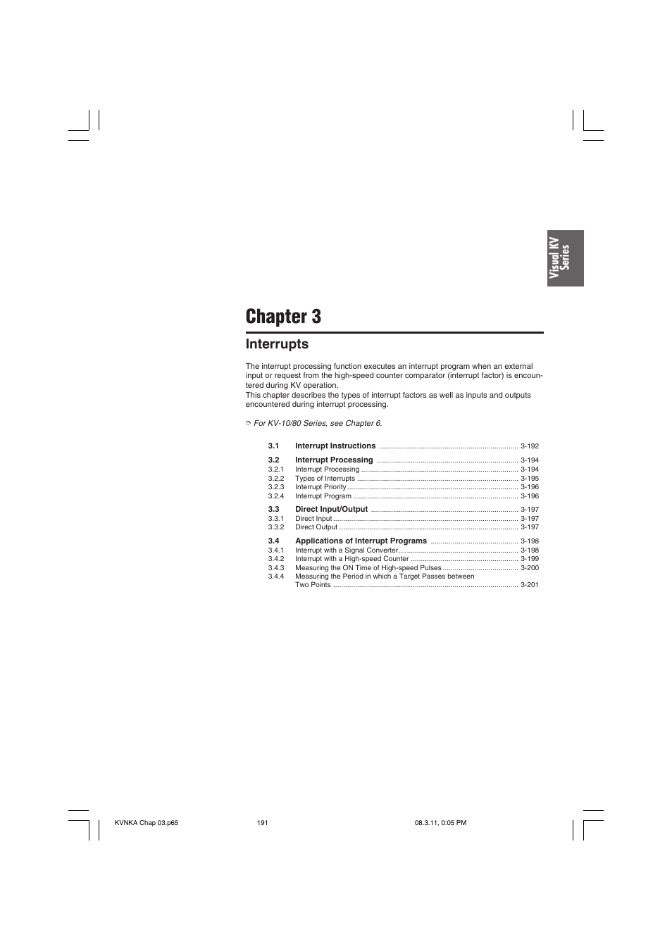 Chapter 3 interrupts, Chapter 3, Interrupts | Visual kv series | KEYENCE Visual KV Series User Manual | Page 215 / 392